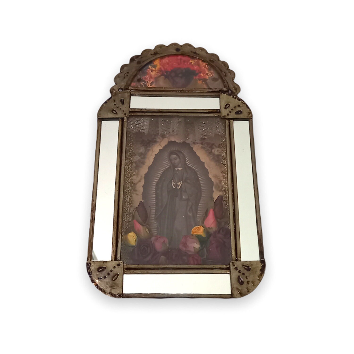 Vitrine en Étain et Verre Vierge de Guadalupe