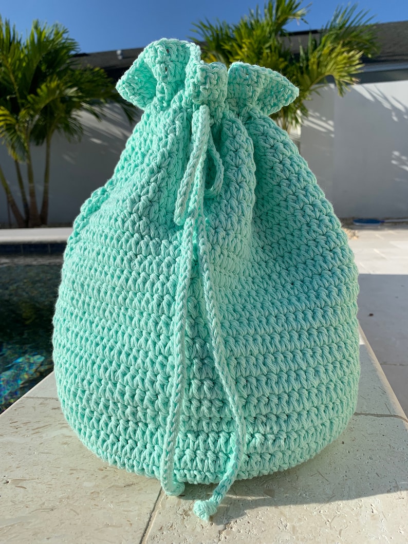 Mint Boho Drawstring Bucket BagCrochet BagBeach BagShoulder BagCotton BagMarket Bag