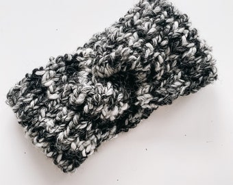 Chunky Knit Headband - Black & White Woolen Headband -  Turban - Hand-Knit Hairband