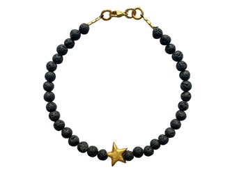 Lava bracelet with star - gold plated sterling silver clasp and star - individual length - desired length - gift idea - handmade