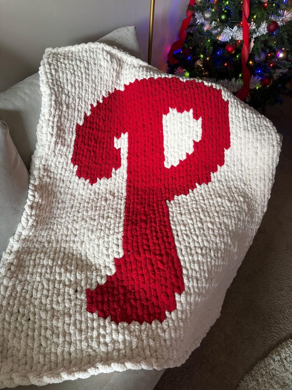 Philadelphia Chunky Blanket Pattern Baseball HAND Knit Pattern Philly Sports Gift Handknit Throw Pattern Jumbo Yarn Phill Handmade Logo