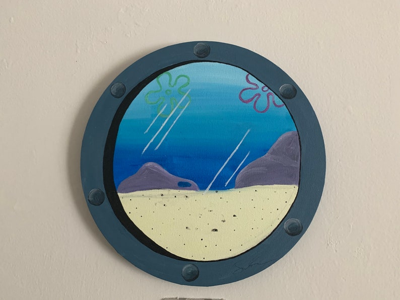 Spongebob Squarepants Porthole, Handmade Porthole Painting, Bikini