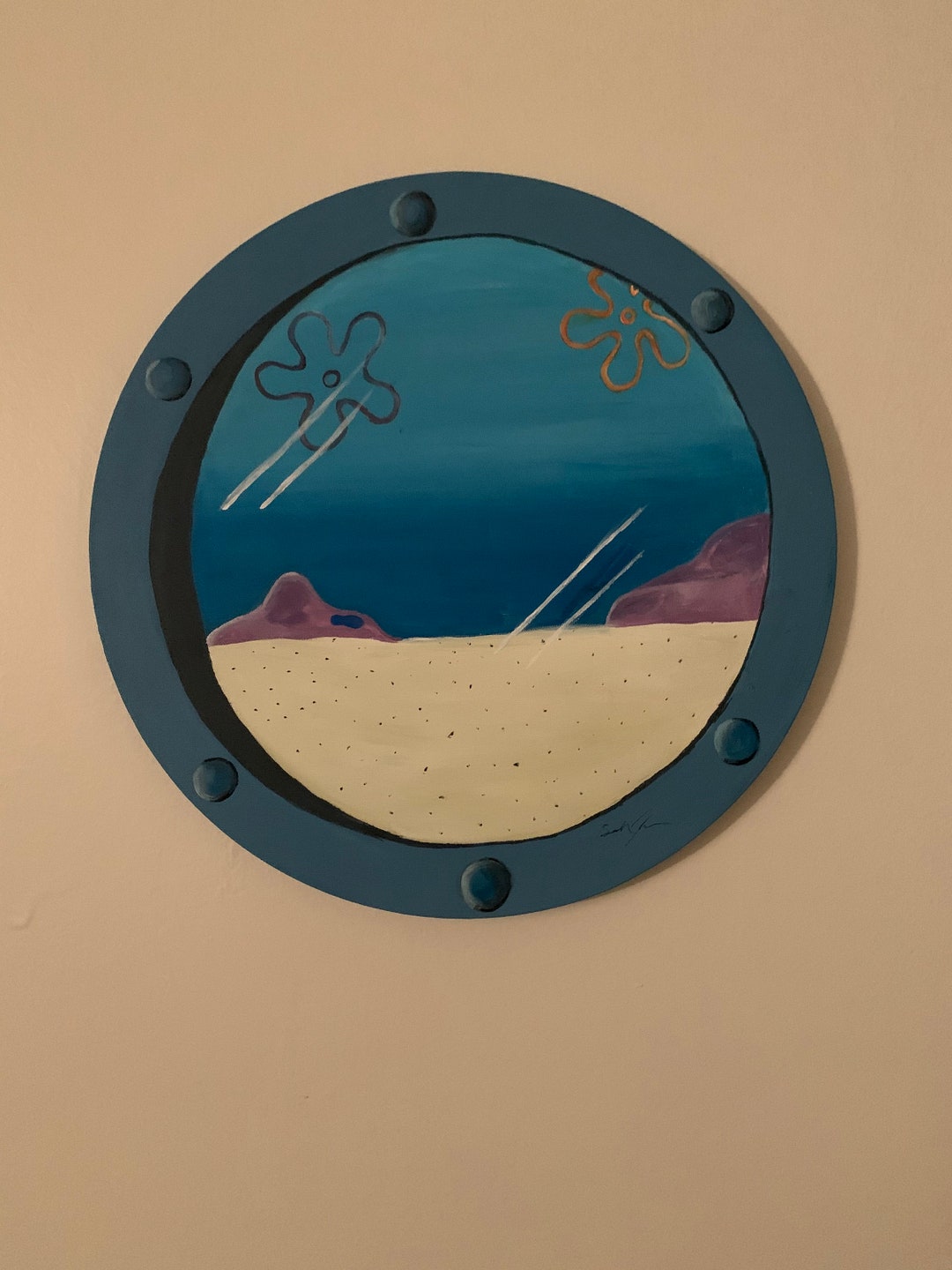 Spongebob Squarepants Porthole, Handmade Porthole Painting, Bikini
