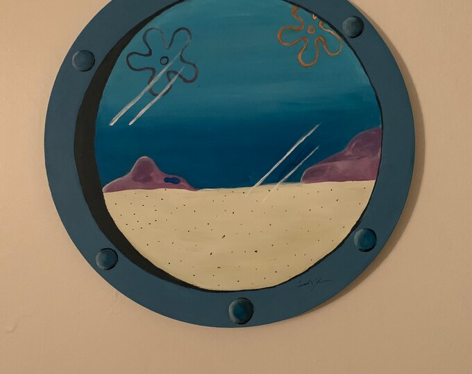 Spongebob Squarepants Porthole, Handmade Porthole Painting, Bikini