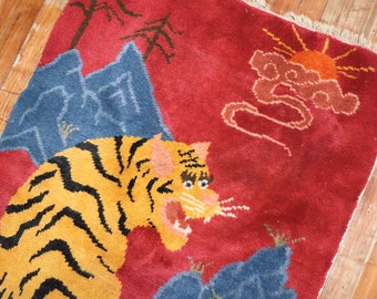 A Pair of Vintage Tibetan Tiger Rugs Size 2'8''x5' Each SUN