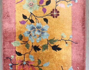 Antique Chinese Art Deco Rug Size 2'x3'