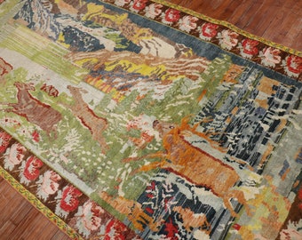 Antique Caucasian Karabagh Pictorial Rug Size 4'9''x8'9''