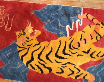 A Pair of Vintage Tibetan Tiger Rugs Size 2'8''x5' Each SUN