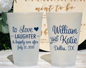 Custom Frosted Wedding Cups, 5oz, 8oz, 9oz, 10oz, 12oz, 14oz, 16oz, 20oz, 24oz / Personalized Cups, Party Cups, Party Decoration KWE-106