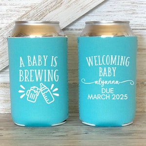 NEOPRENE Custom Baby Shower Can Coolers, A Baby is Brewing Can Huggies, Personalized Baby Shower Gift, Baby Shower Party Favor SEC-69
