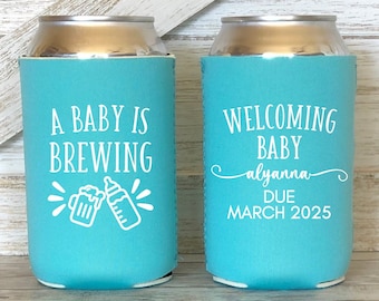 NEOPRENE Custom Baby Shower Can Coolers, A Baby is Brewing Can Huggies, Personalized Baby Shower Gift, Baby Shower Party Favor SEC-69