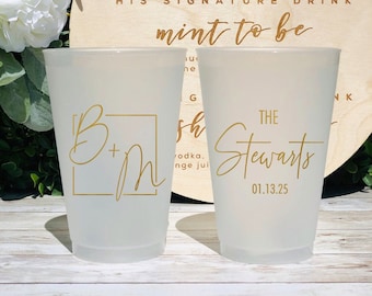 Custom Frosted Wedding Cups, 5oz, 8oz, 9oz, 10oz, 12oz, 14oz, 16oz, 20oz, 24oz / Personalized Cups, Party Cups, Party Decoration CED-74