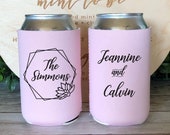 NEOPRENE Custom Wedding Can Coolers, Succulent Wreath Geometric Frame Personalized Drink Huggies, Drink Bar, Wedding Party Favors SEC-66