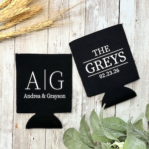 NEOPRENE Custom Wedding Can Coolers, Custom Monogrammed Can Holders, Personalized Drink Huggies, Wedding Party Favors WED-026