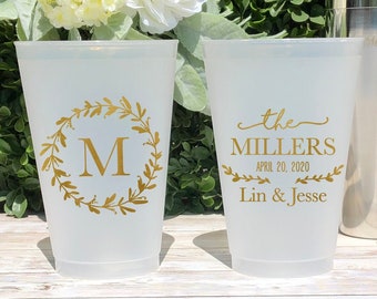 Custom Frosted Wedding Cups, 5oz, 8oz, 9oz, 10oz, 12oz, 14oz, 16oz, 20oz, 24oz / Personalized Cups, Party Cups, Party Decoration KWE-21