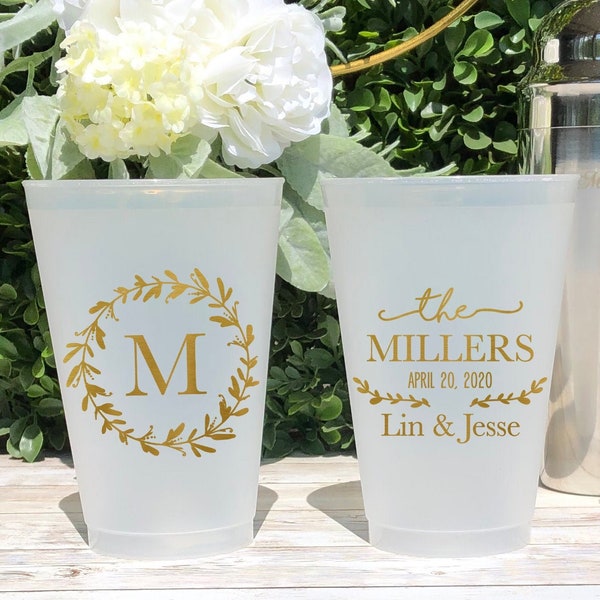 Custom Frosted Wedding Cups, 5oz, 8oz, 9oz, 10oz, 12oz, 14oz, 16oz, 20oz, 24oz / Personalized Cups, Party Cups, Party Decoration KWE-21