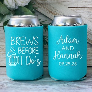 Custom Wedding Can Coolers, Brews Before I Dos Can Coolers, Personalized Can Holders, Wedding Reception, Wedding Party Favors SEC-99