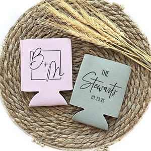 Custom Wedding Can Coolers, Personalized Monogrammed Can Holder, Wedding Reception Favor, Wedding Party Gift CED-74
