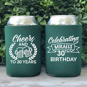 Custom Birthday Can Coolers, Cheers and Beer Can Holder 50th Birthday Custom Can Cooler for 40 50 60 Birthday Favor Birthday Bash CED-07