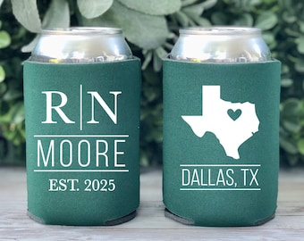 Custom Wedding Can Coolers, Personalized State Silhouette Can Coolers, Monogrammed Drink Huggies, Wedding Reception SEC-92