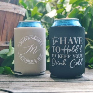 Custom Wedding Can Cooler, To have to hold and to keep your drink cold beverage insulator, Wedding Reception Favor, Beer Holder KWE-122