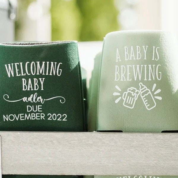 Baby Shower Can Coolers, A Baby is Brewing, Personalized Can Holders, Baby Shower Custom Cooler, Custom Design Can Coolers SEC-69