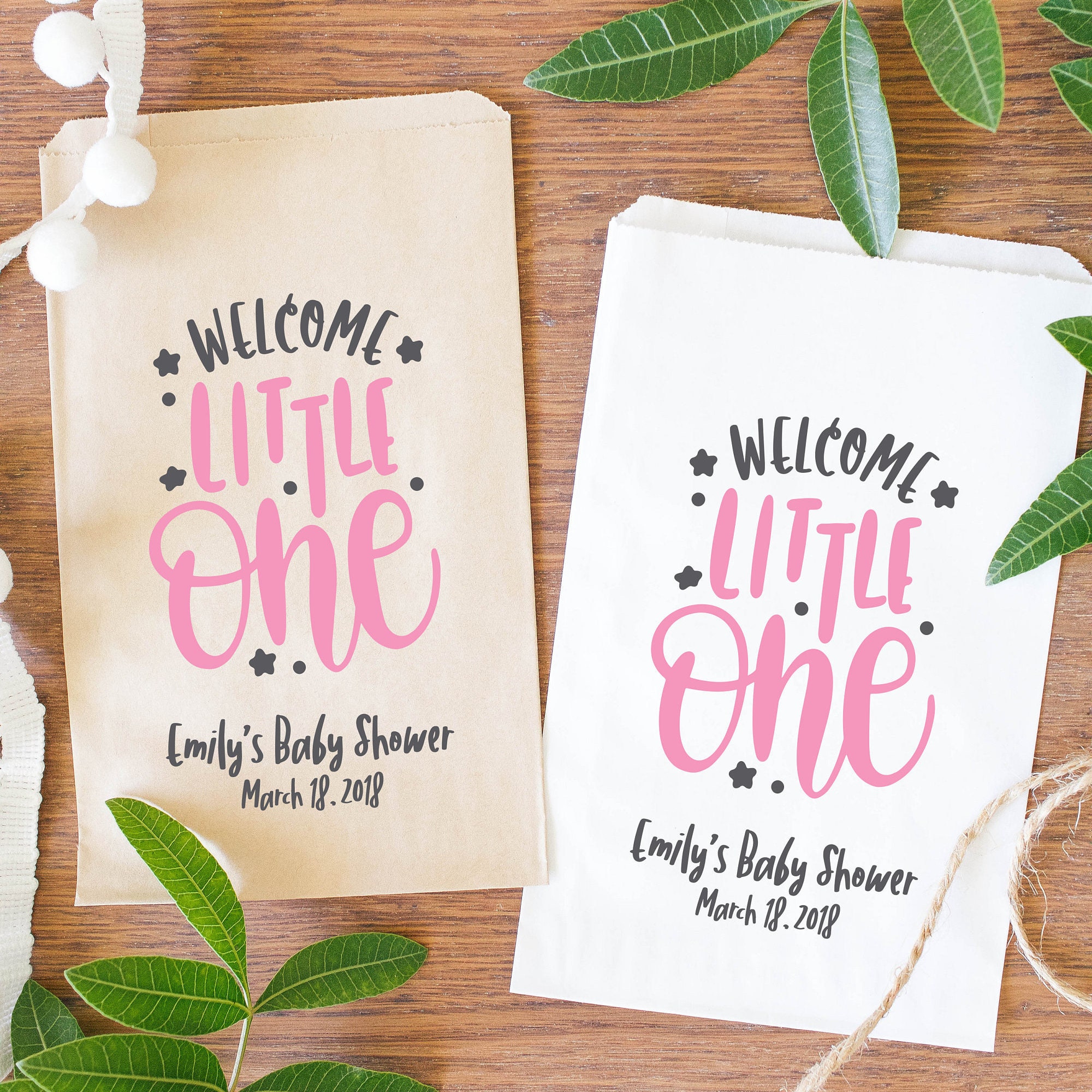 Baby Girl Shower Favor Bags Treat Bags Welcome Little One Etsy