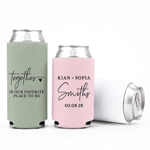 Together is our favorite place to be, Personalized Wedding Can Cooler Favors, Custom Wedding Party Favors WED-089