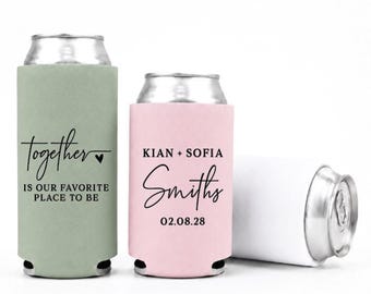 Together is our favorite place to be, Personalized Wedding Can Cooler Favors, Custom Wedding Party Favors WED-089