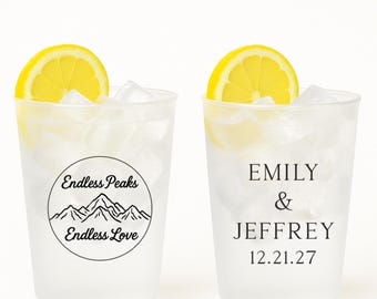 Personalized Mountain Wedding Cups: Frosted Party Favors