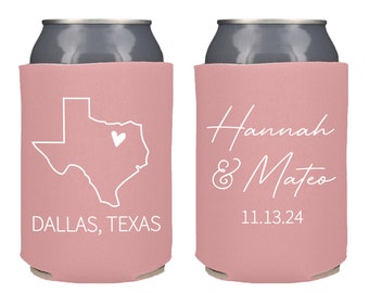 Custom Wedding Can Coolers, Personalized State Silhouette Can Coolers, Wedding Party Gift, Custom Drink Huggies, Wedding Reception CED-20