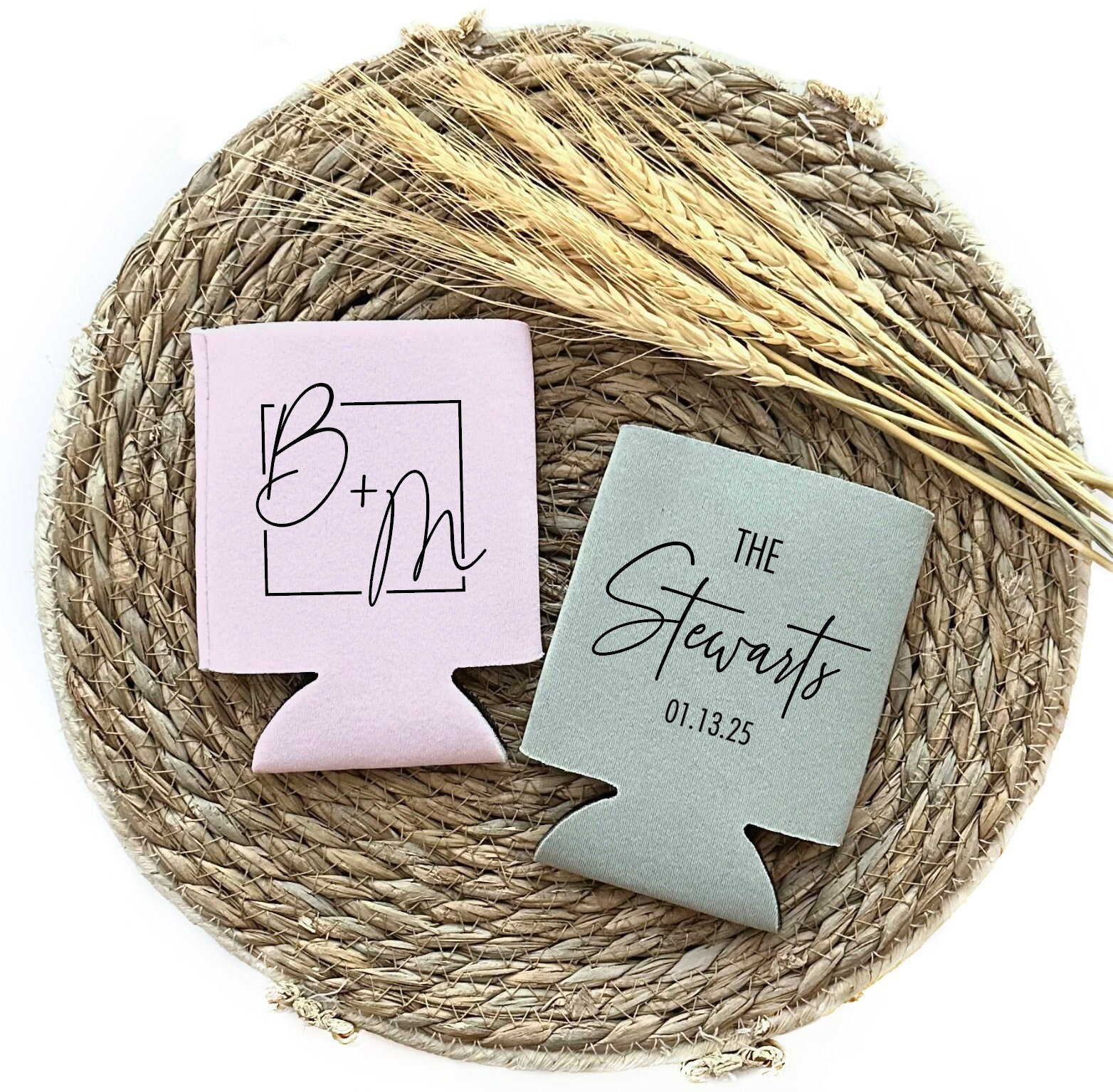 Personalized Wedding Can Coolers: Monogrammed Party Favors