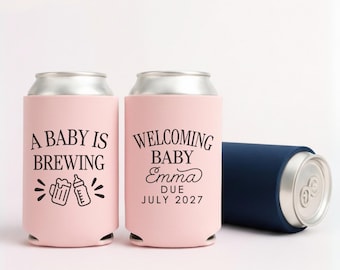 Personalized Baby Shower Can Coolers – A Baby is Brewing Party Favors, Custom Can Sleeves, Reusable Guest Gifts, Gender Reveal Drink Favors