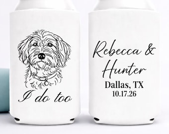 Custom Pet Portrait - Slim and Regular Can Coolers, Custom Pet Drawing Favor, Wedding Dog Can Coolers