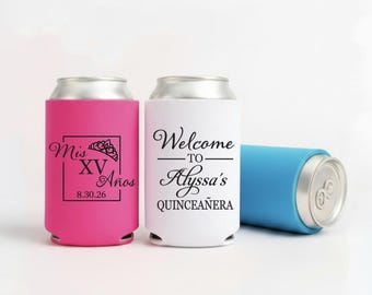 Slim & Regular Custom Quinceañera Can Cooler: Personalized Birthday Favor