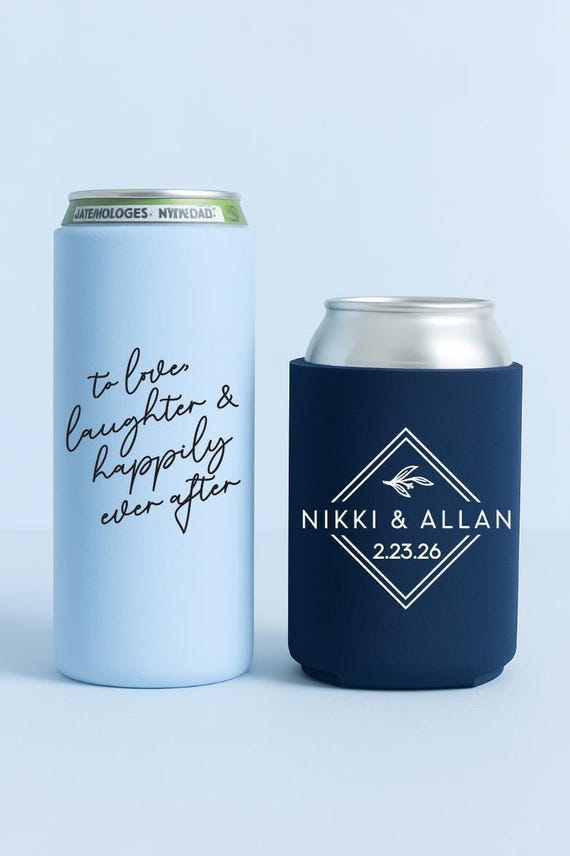 Slim & Regular Custom Wedding Can Coolers: Personalized Party Favors