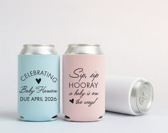 Slim & Regular Personalized Baby Shower Can Coolers, Sip Sip Hooray