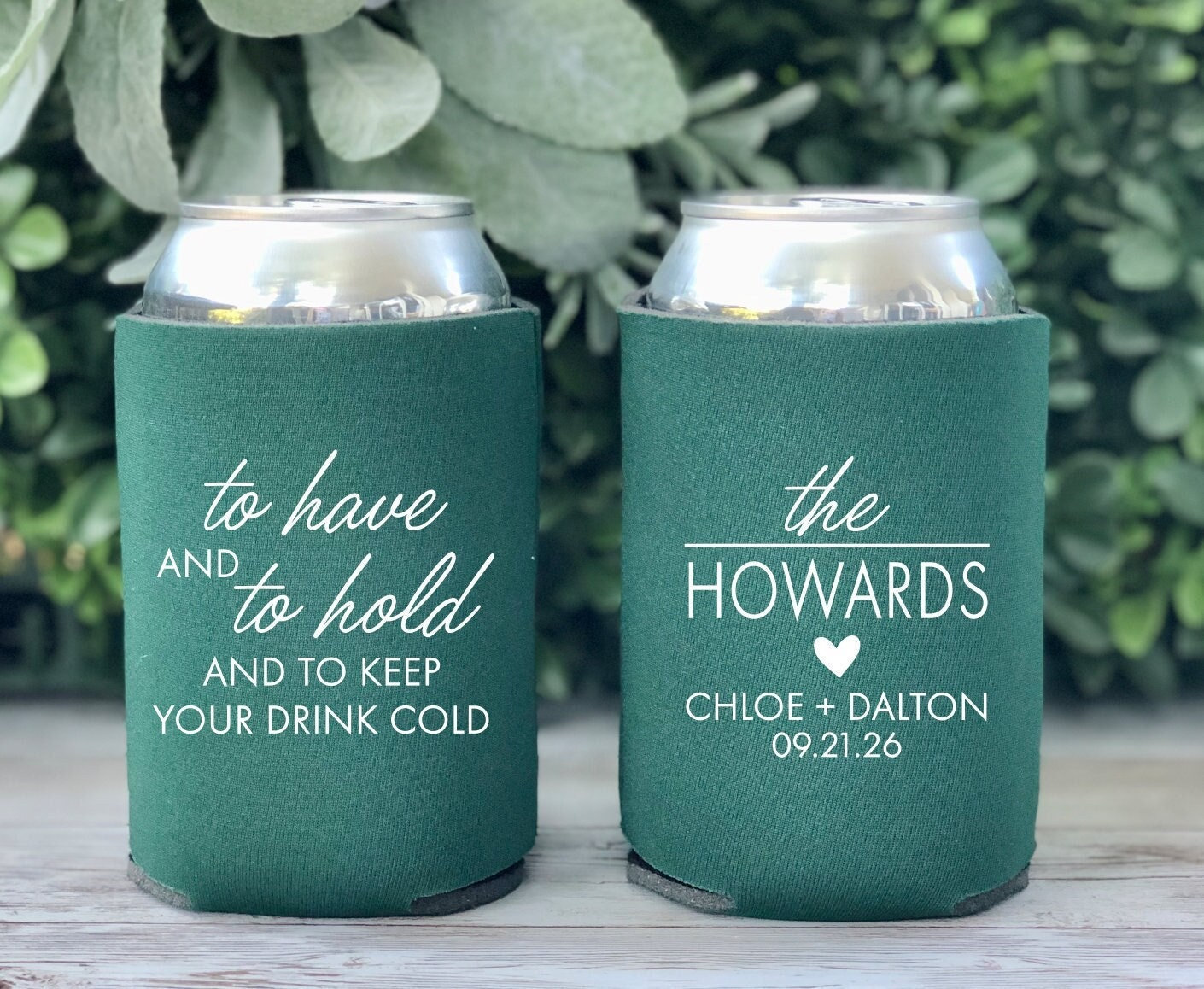 Custom Wedding Can Coolers, To Have and to Hold and to Keep Your Drink Cold Can Huggies, Wedding Reception Favors WED-002