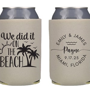 Custom Beach Wedding Can Coolers, Personalized Can Holders, Wedding Reception, Wedding Party Gift, Beer Holder CED-52