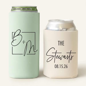 Slim & Regular Custom Wedding Can Coolers, Personalized Cozies, Monogrammed Wedding Favors