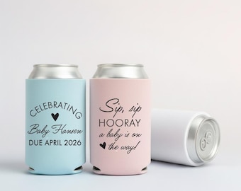 Slim & Regular Personalized Baby Shower Can Coolers, Sip Sip Hooray
