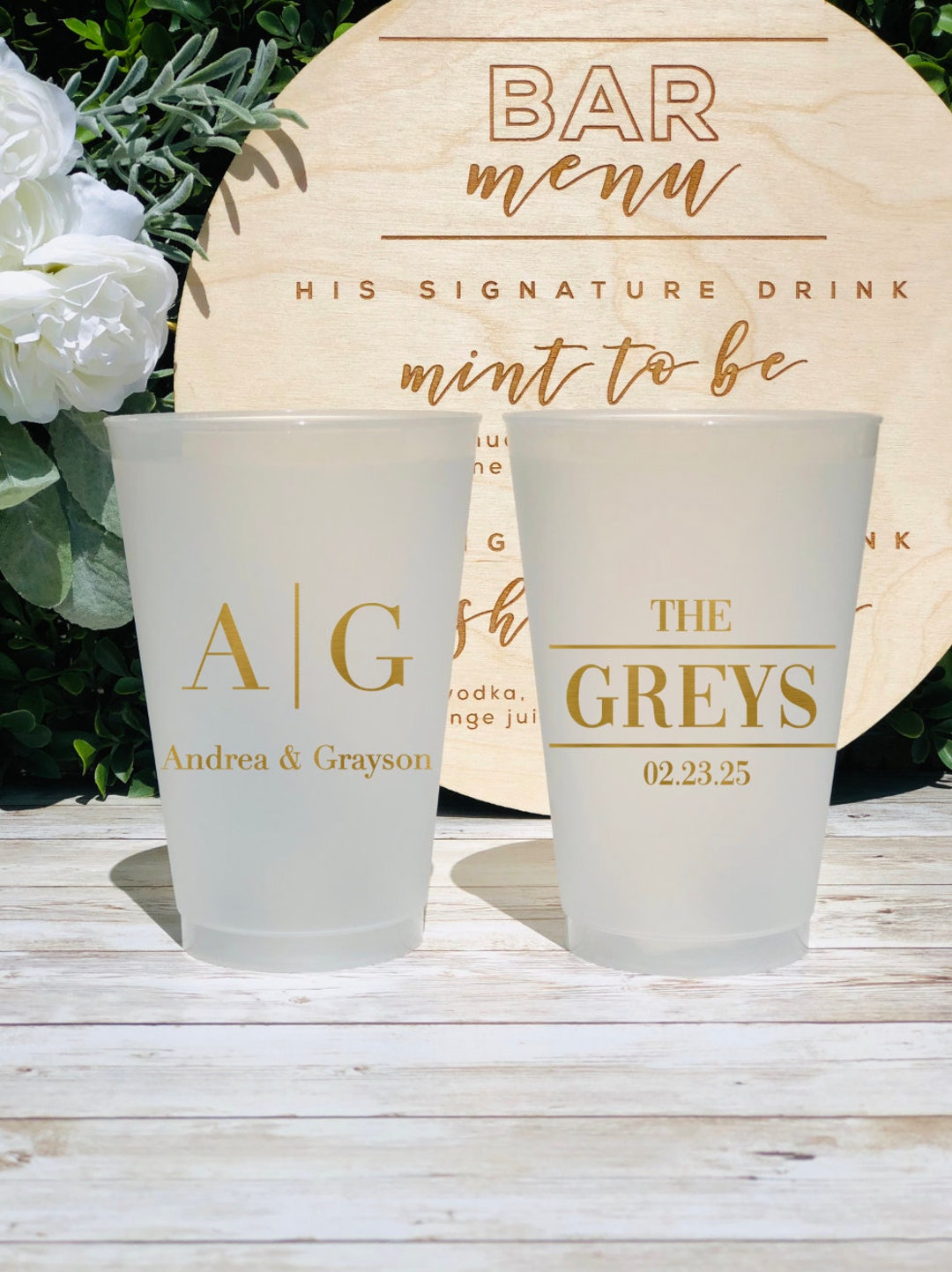 Custom Frosted Wedding Cups, 5oz, 8oz, 9oz, 10oz, 12oz, 14oz, 16oz