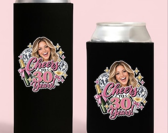 Cheers to 30 Years Can Coolers, 30th Birthday Party Favors, Dirty Thirty Birthday, Disco Birthday Can Cooler, 30th Birthday Koozies