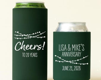 Custom Anniversary Can Cozies – Personalized Slim & Regular Size Party Favors – Cheers Anniversary Drink Holders for Couples or Events