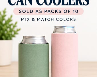 Wholesale Blank Can Coolers, Regular & Slim Sizes Available, Screen Printing, Heat Press and Sublimation Blanks, Mix and Match Packs of 10
