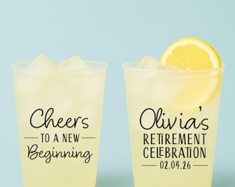 Retirement Party Cups: Custom Frosted Plastic Cups, Personalized Decoration