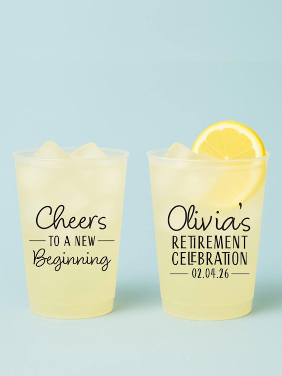 Retirement Party Cups: Custom Frosted Plastic Cups, Personalized Decoration
