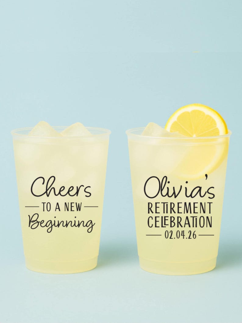 Retirement Party Cups: Custom Frosted Plastic Cups, Personalized Decoration image 1
