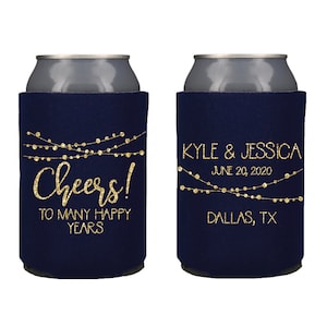 Custom Wedding Can Coolers, Cheers Personalized Can Holders, Wedding Reception, Wedding Party Gift, Beverage Insulator, Drink Huggies KWE-10