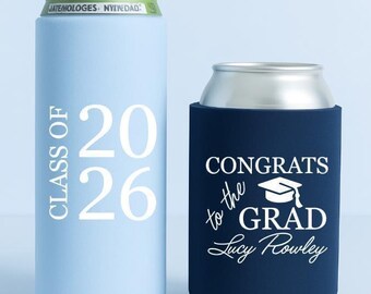 Slim & Regular Personalized Graduation Can Coolers | Class of 2026 Party Favors